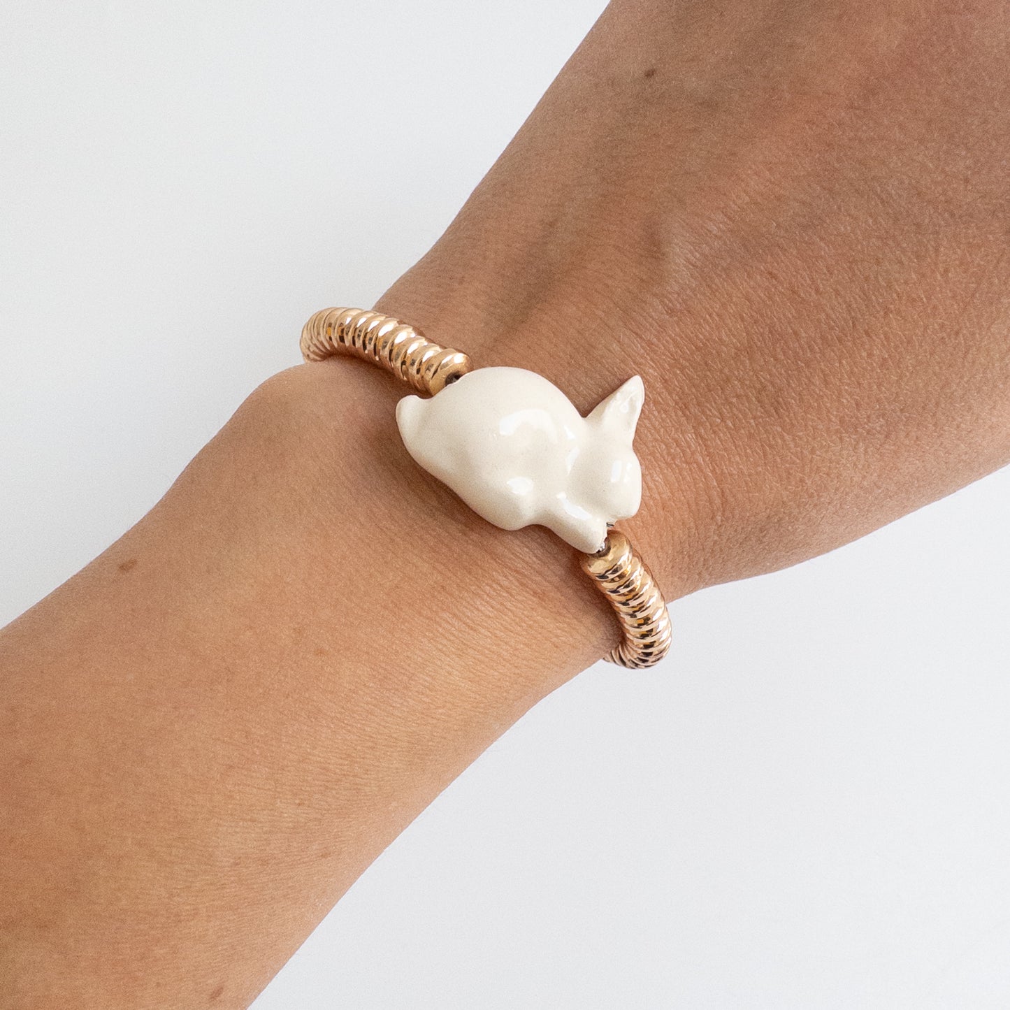 Handmade ceramic Rabbit bracelet + hematite