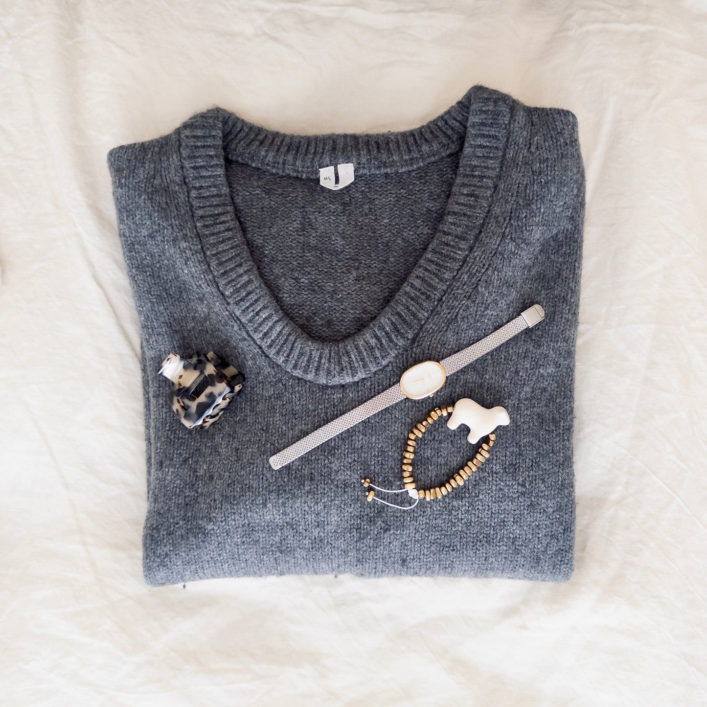 Handmade ceramic sheep bracelet + hematite