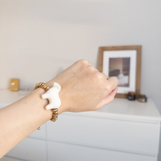 Handmade ceramic sheep bracelet + hematite