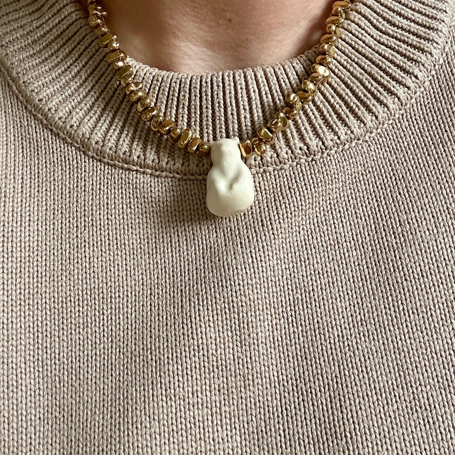 Намисто керамічний Ведмедик + натуральне каміння Гематит